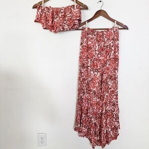 ILLA ILLA Pink and Rust Floral Smocked pant & beandeau set
